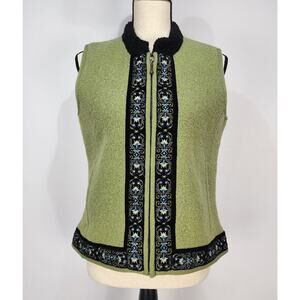 Icelandic Design Vintage Boiled Boucle Wool Vest Embroidered Velvet Trim